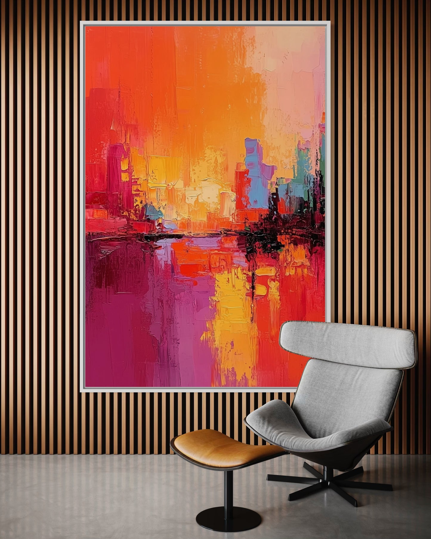 Fiery Cityscape - Abstract Sunset Urban Skyline Painting