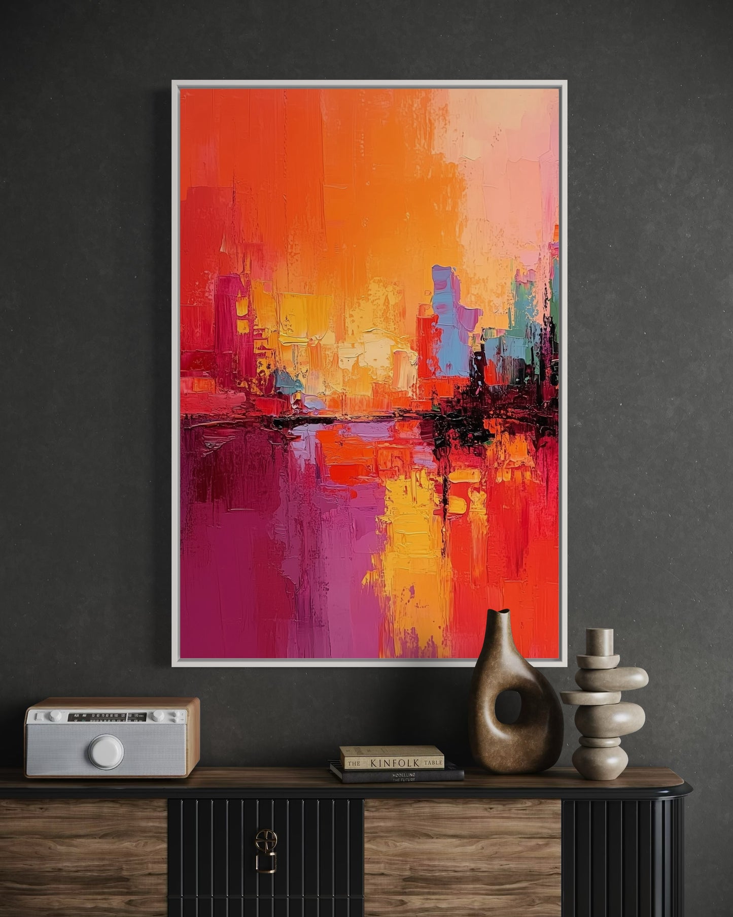 Fiery Cityscape - Abstract Sunset Urban Skyline Painting