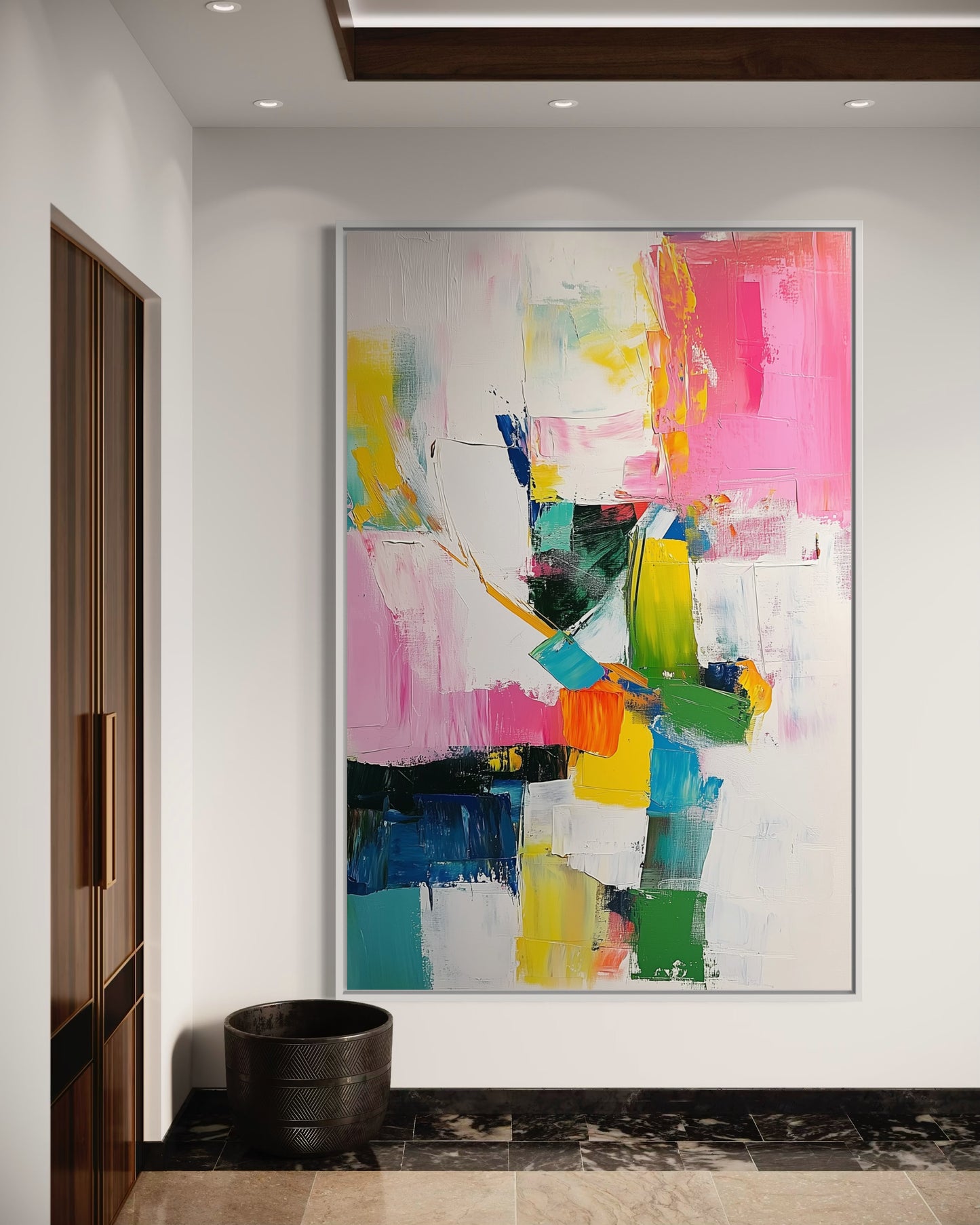 Contemporary Abstract Canvas - Soft Hues of Pink and Blue