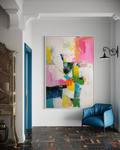 Contemporary Abstract Canvas - Soft Hues of Pink and Blue