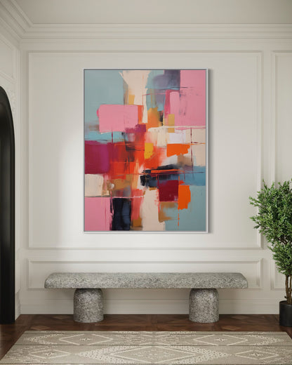 Vibrant Abstract Art - Pink and Orange Expressionist Painting