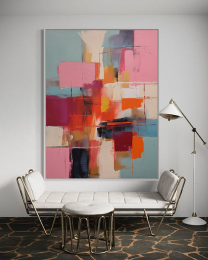 Vibrant Abstract Art - Pink and Orange Expressionist Painting