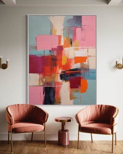 Vibrant Abstract Art - Pink and Orange Expressionist Painting