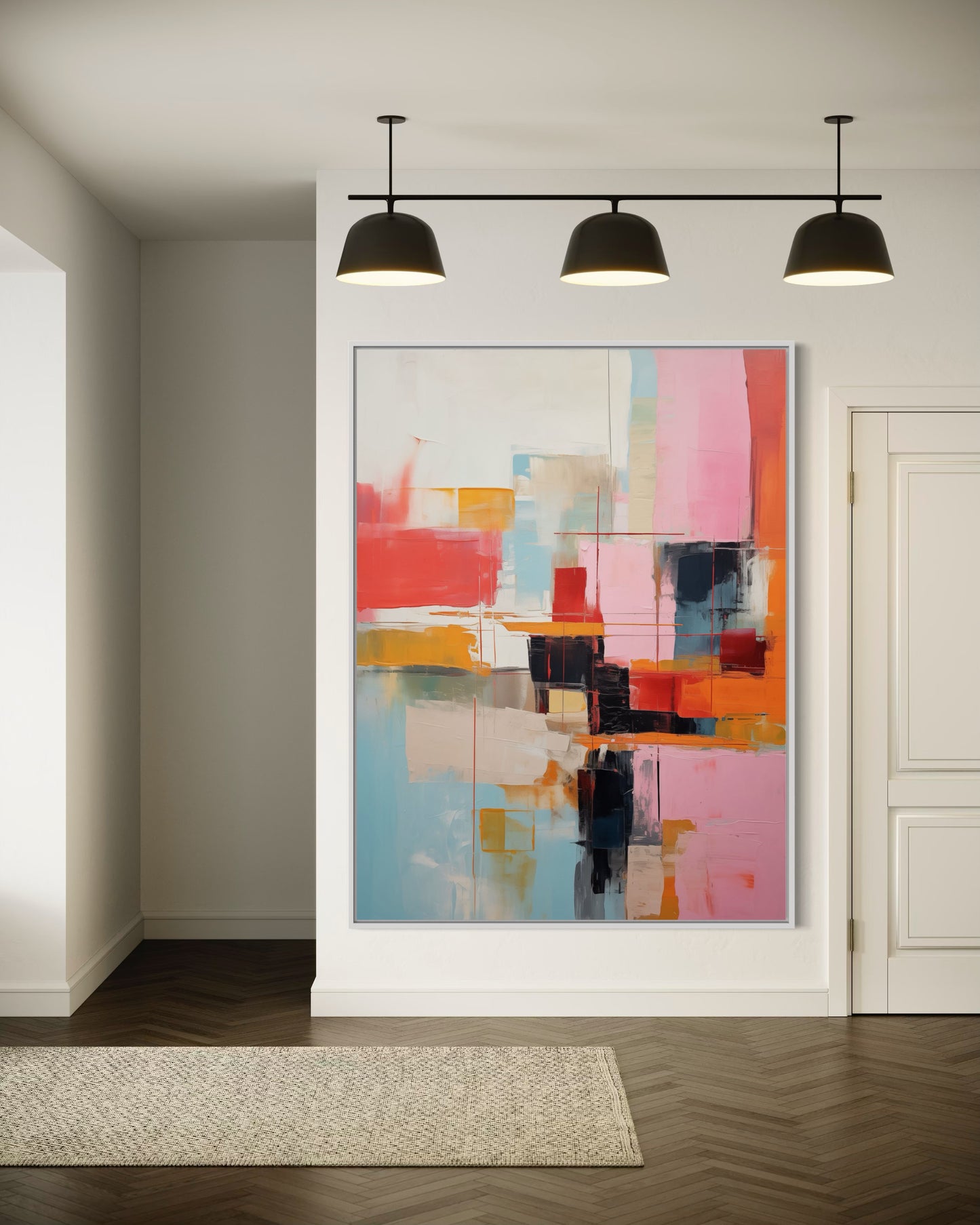 Contemporary Abstract Canvas - Soft Hues of Pink and Blue