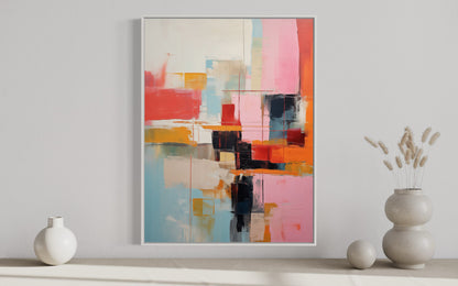 Contemporary Abstract Canvas - Soft Hues of Pink and Blue