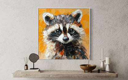 Charming Raccoon Oil Painting - Cute Animal Art for Woodland Nursery Decor