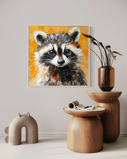 Charming Raccoon Oil Painting - Cute Animal Art for Woodland Nursery Decor