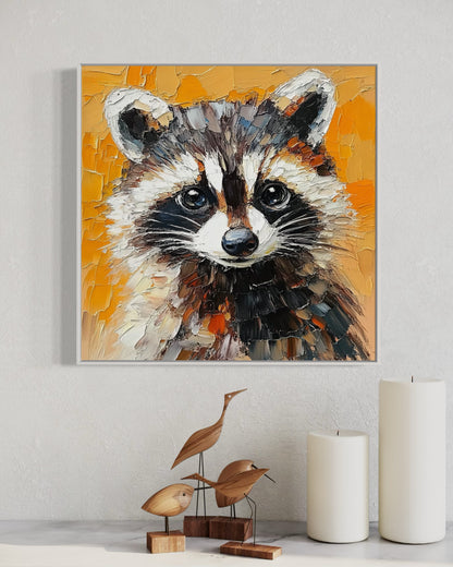 Charming Raccoon Oil Painting - Cute Animal Art for Woodland Nursery Decor