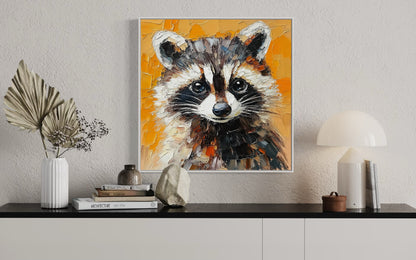 Charming Raccoon Oil Painting - Cute Animal Art for Woodland Nursery Decor