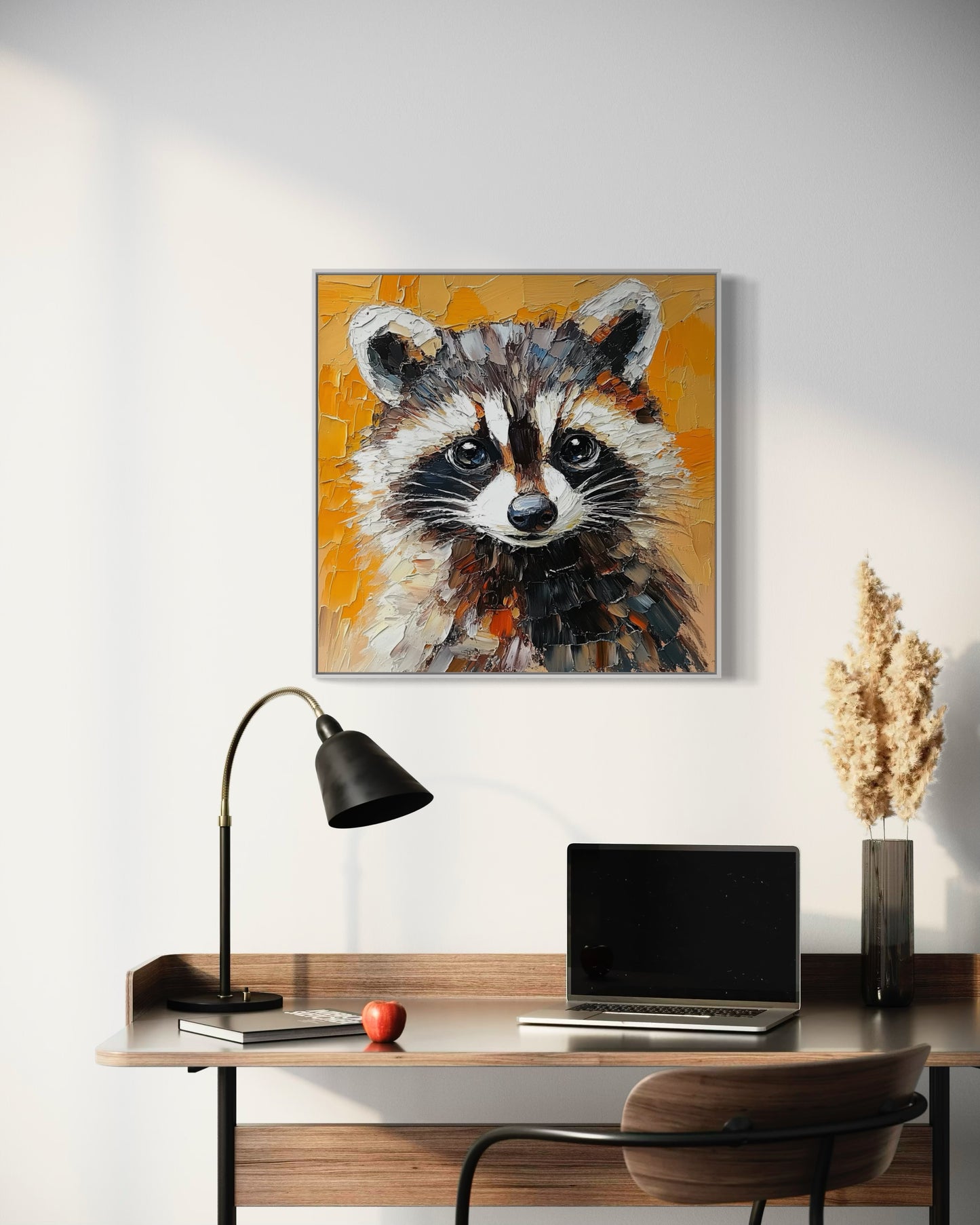 Charming Raccoon Oil Painting - Cute Animal Art for Woodland Nursery Decor