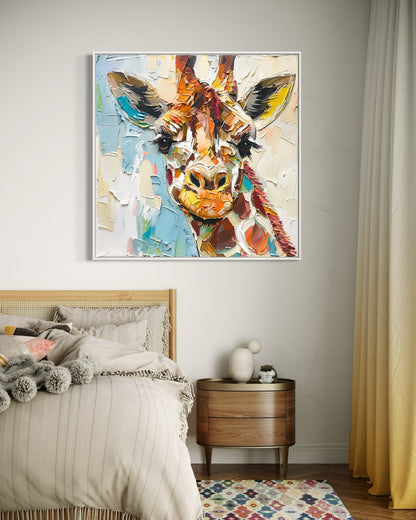 Whimsical Giraffe Oil Painting - Playful Animal Art for Kids' Room Decor