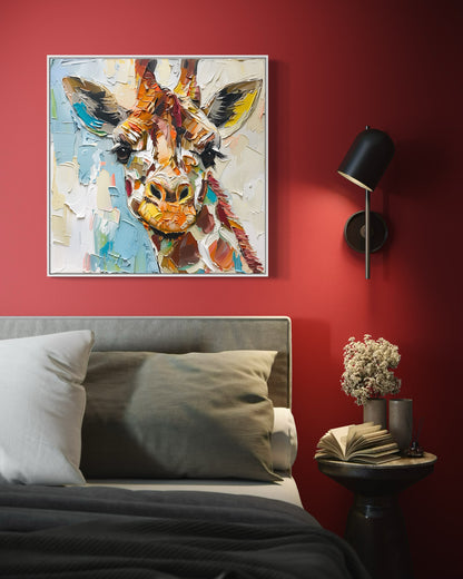 Whimsical Giraffe Oil Painting - Playful Animal Art for Kids' Room Decor