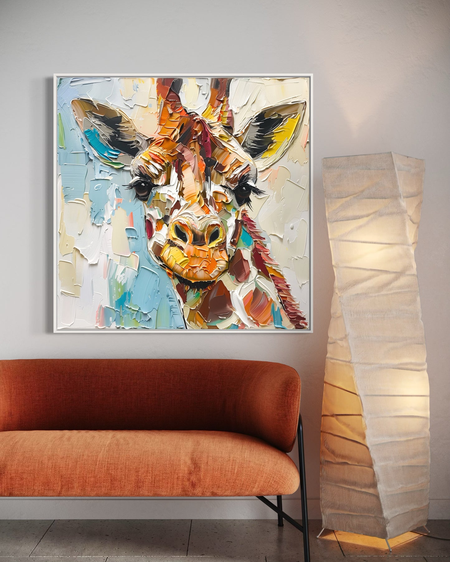 Whimsical Giraffe Oil Painting - Playful Animal Art for Kids' Room Decor