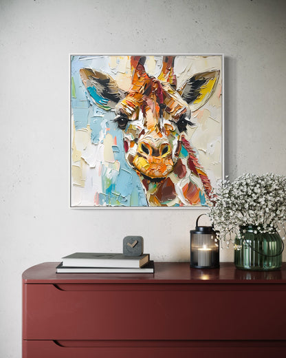 Whimsical Giraffe Oil Painting - Playful Animal Art for Kids' Room Decor