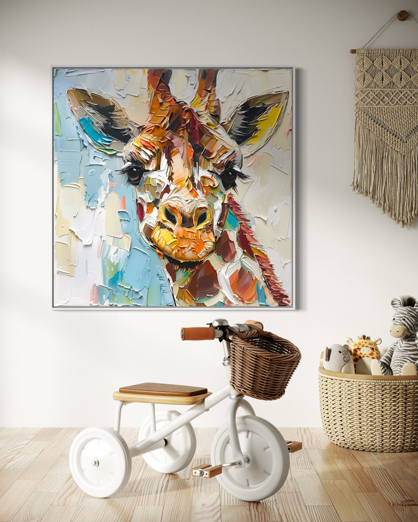 Whimsical Giraffe Oil Painting - Playful Animal Art for Kids' Room Decor