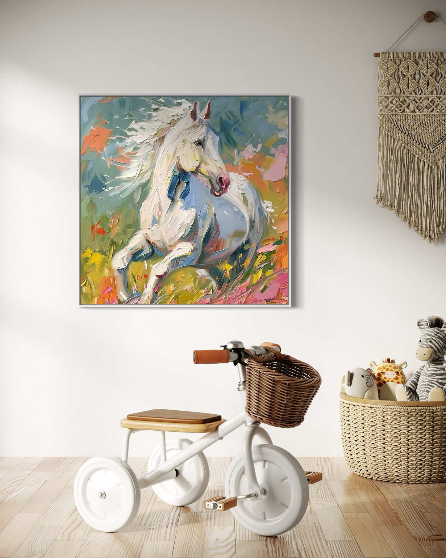 Graceful Galloping Horse Oil Painting - Modern Equestrian Wall Art for Home