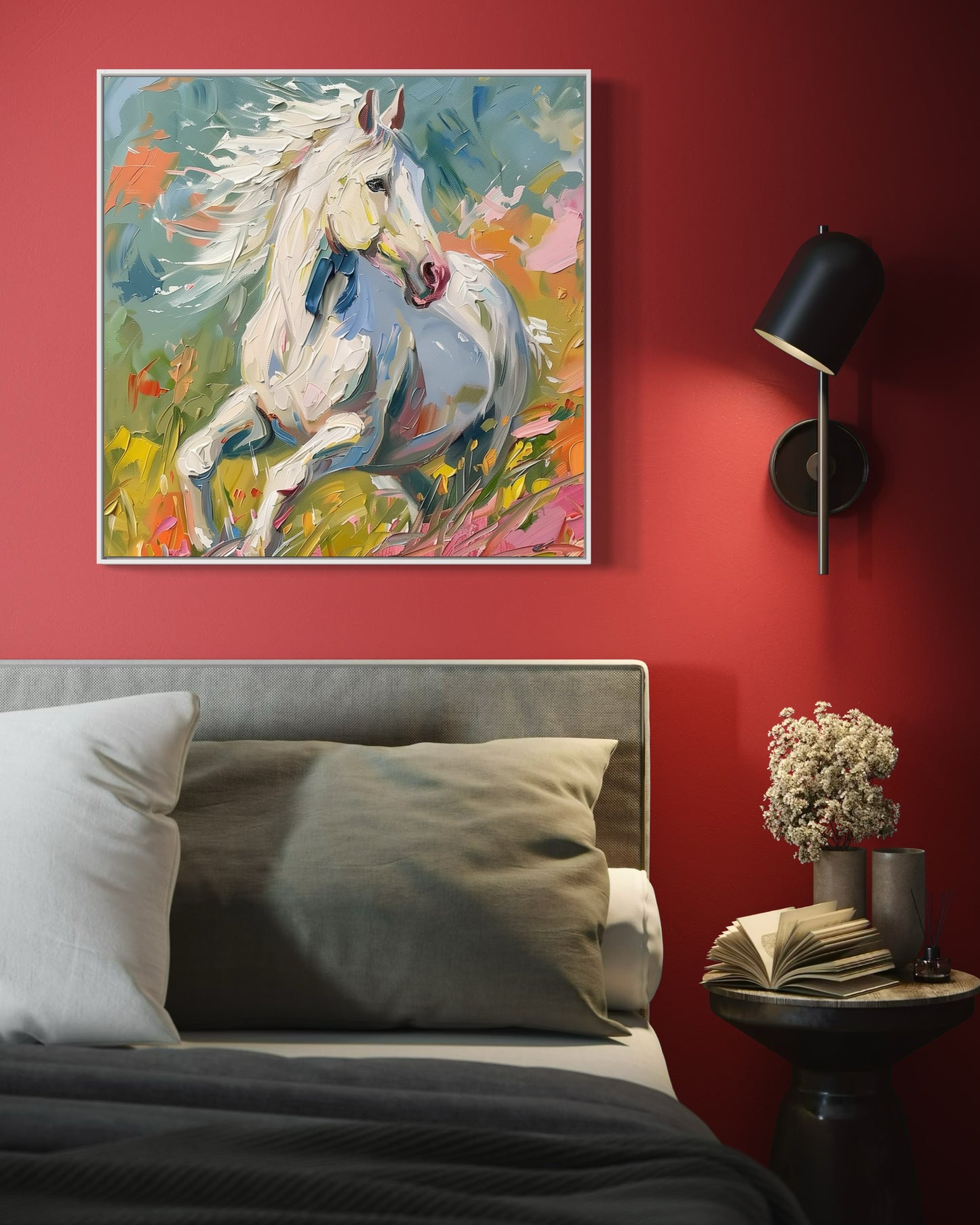 Graceful Galloping Horse Oil Painting - Modern Equestrian Wall Art for Home