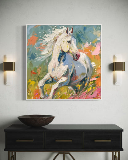 Graceful Galloping Horse Oil Painting - Modern Equestrian Wall Art for Home