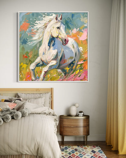 Graceful Galloping Horse Oil Painting - Modern Equestrian Wall Art for Home