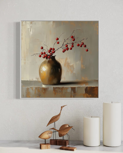 Berry Branches in Ceramic Vase Canvas Art