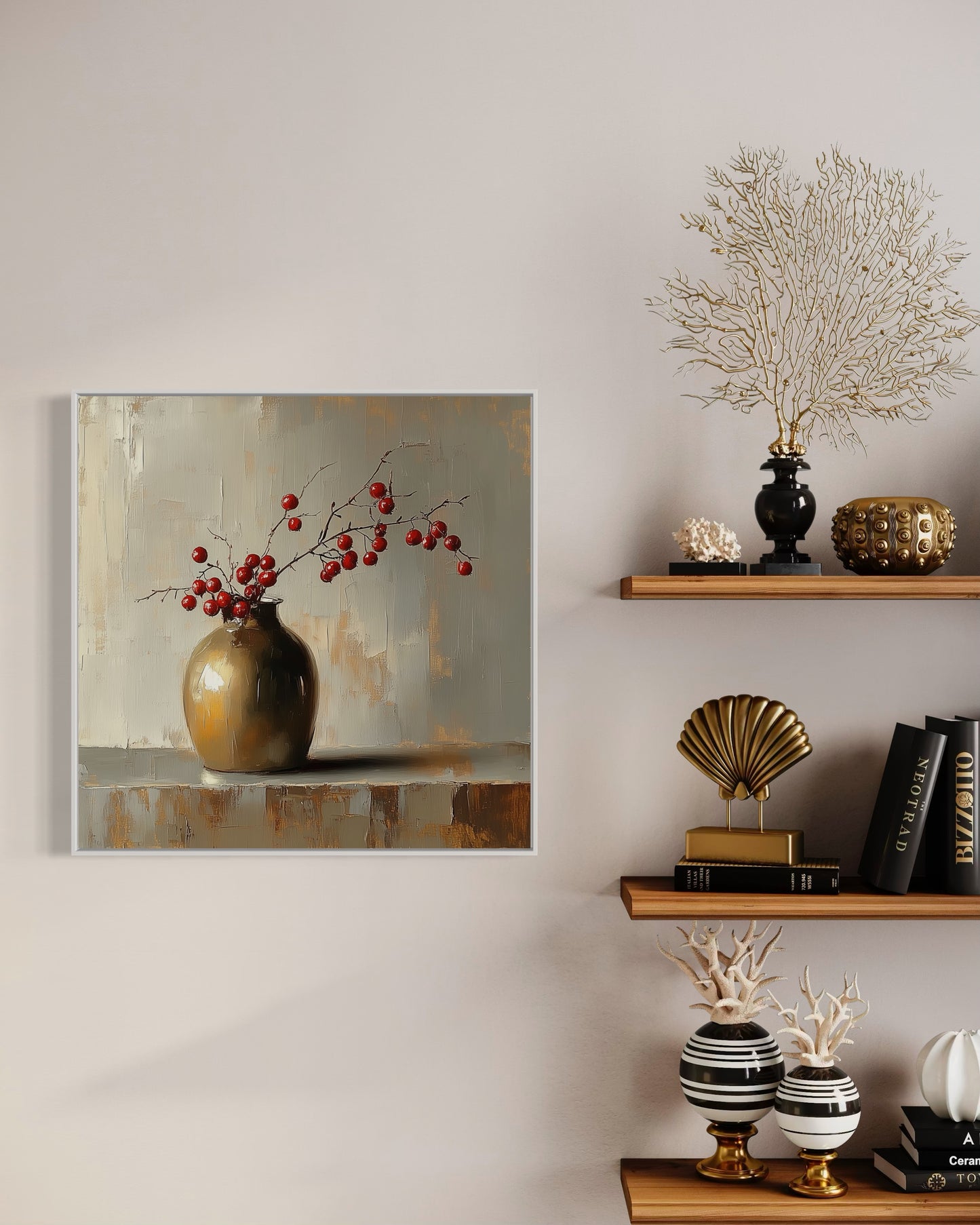 Berry Branches in Ceramic Vase Canvas Art