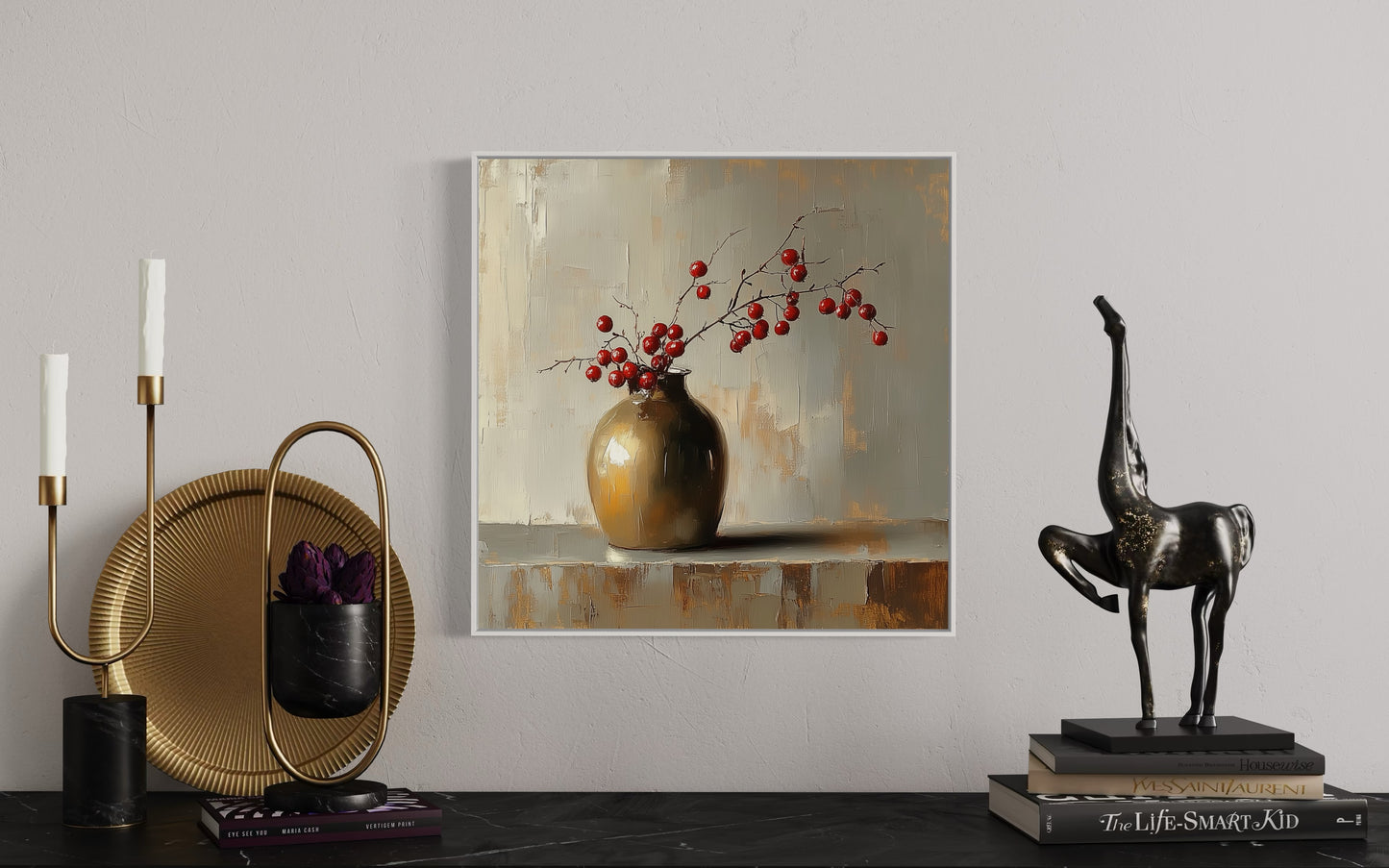 Berry Branches in Ceramic Vase Canvas Art