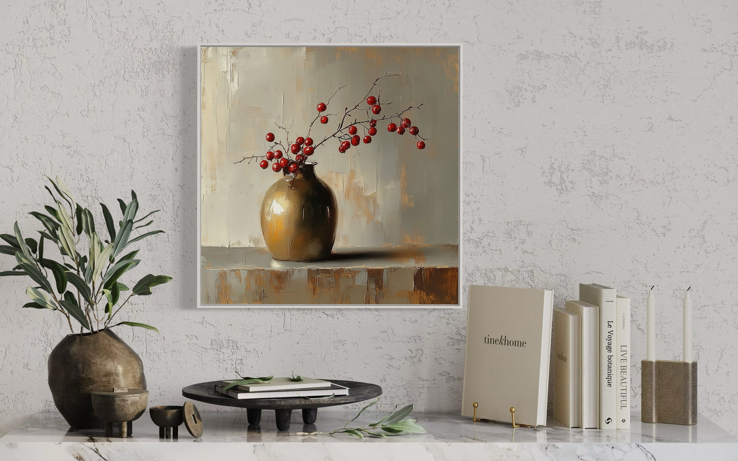 Berry Branches in Ceramic Vase Canvas Art