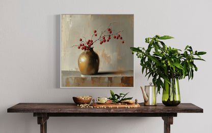 Berry Branches in Ceramic Vase Canvas Art