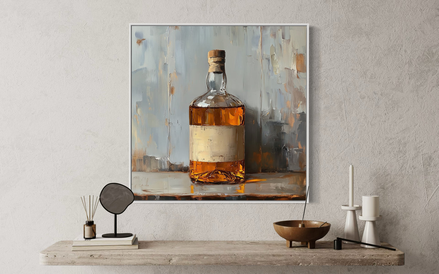 Amber Whiskey Bottle Canvas Painting