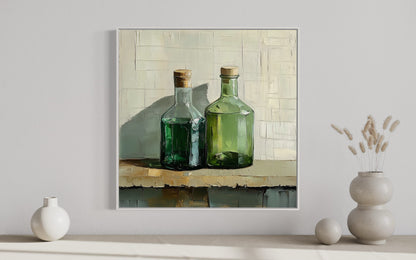 Green Glass Bottles Oil Painting on Canvas