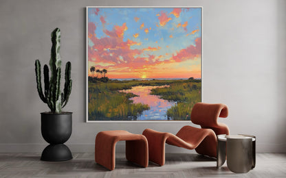 Marshland Sunset Original Canvas Oil Painting