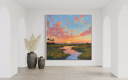 Marshland Sunset Original Canvas Oil Painting