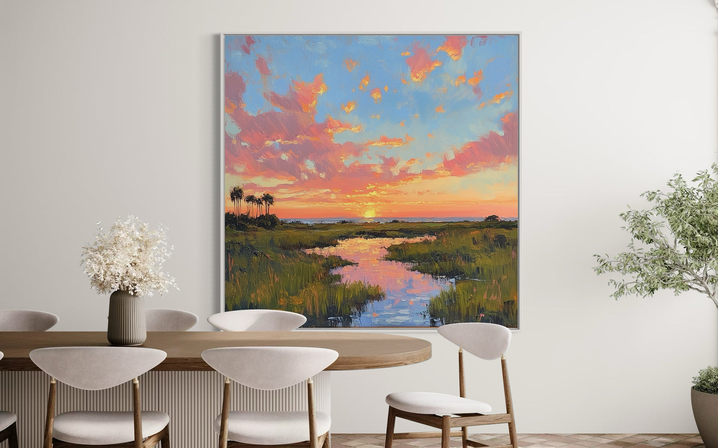 Marshland Sunset Original Canvas Oil Painting