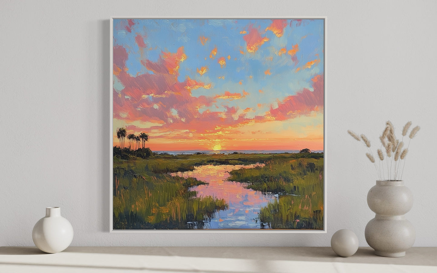 Marshland Sunset Original Canvas Oil Painting