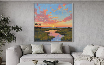 Marshland Sunset Original Canvas Oil Painting