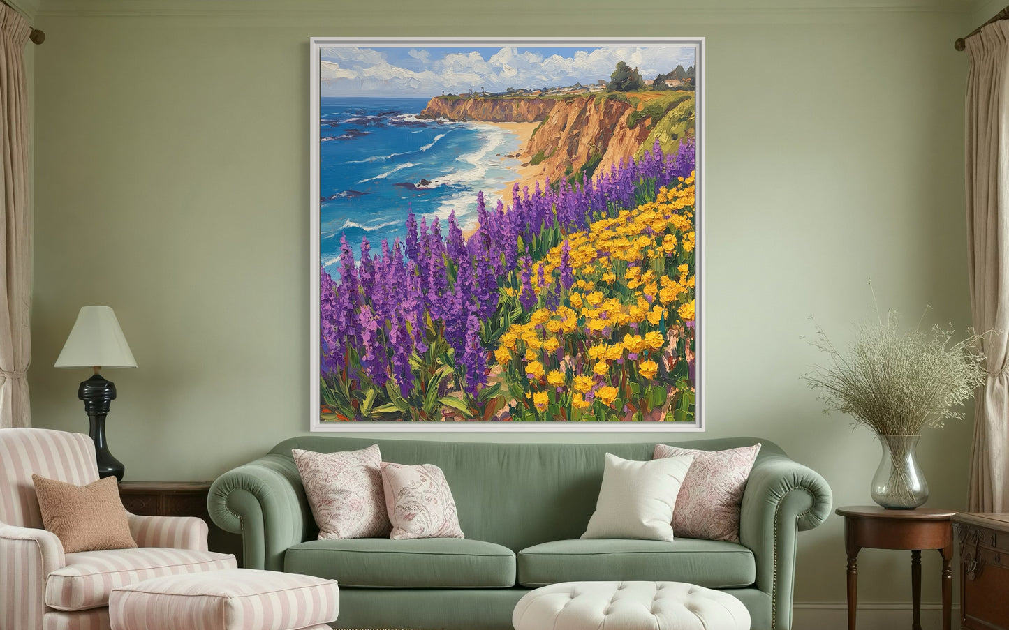 Wildflower Coastline Hand-Painted Canvas Art