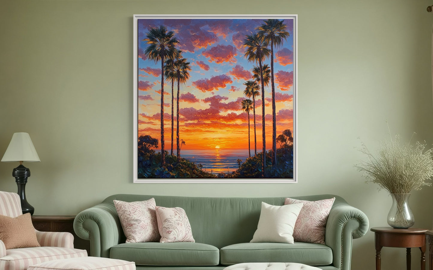 Sunset Palms Hand-Painted Landscape Canvas