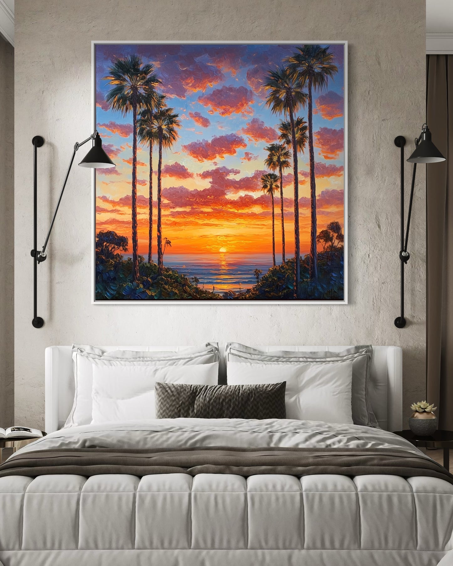 Sunset Palms Hand-Painted Landscape Canvas