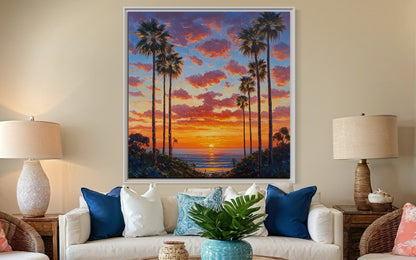 Sunset Palms Hand-Painted Landscape Canvas