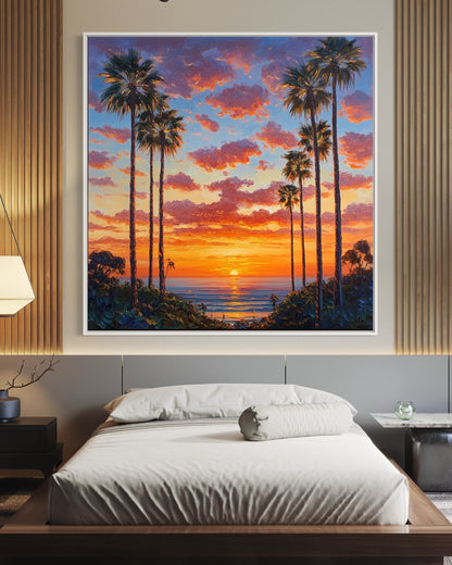 Sunset Palms Hand-Painted Landscape Canvas