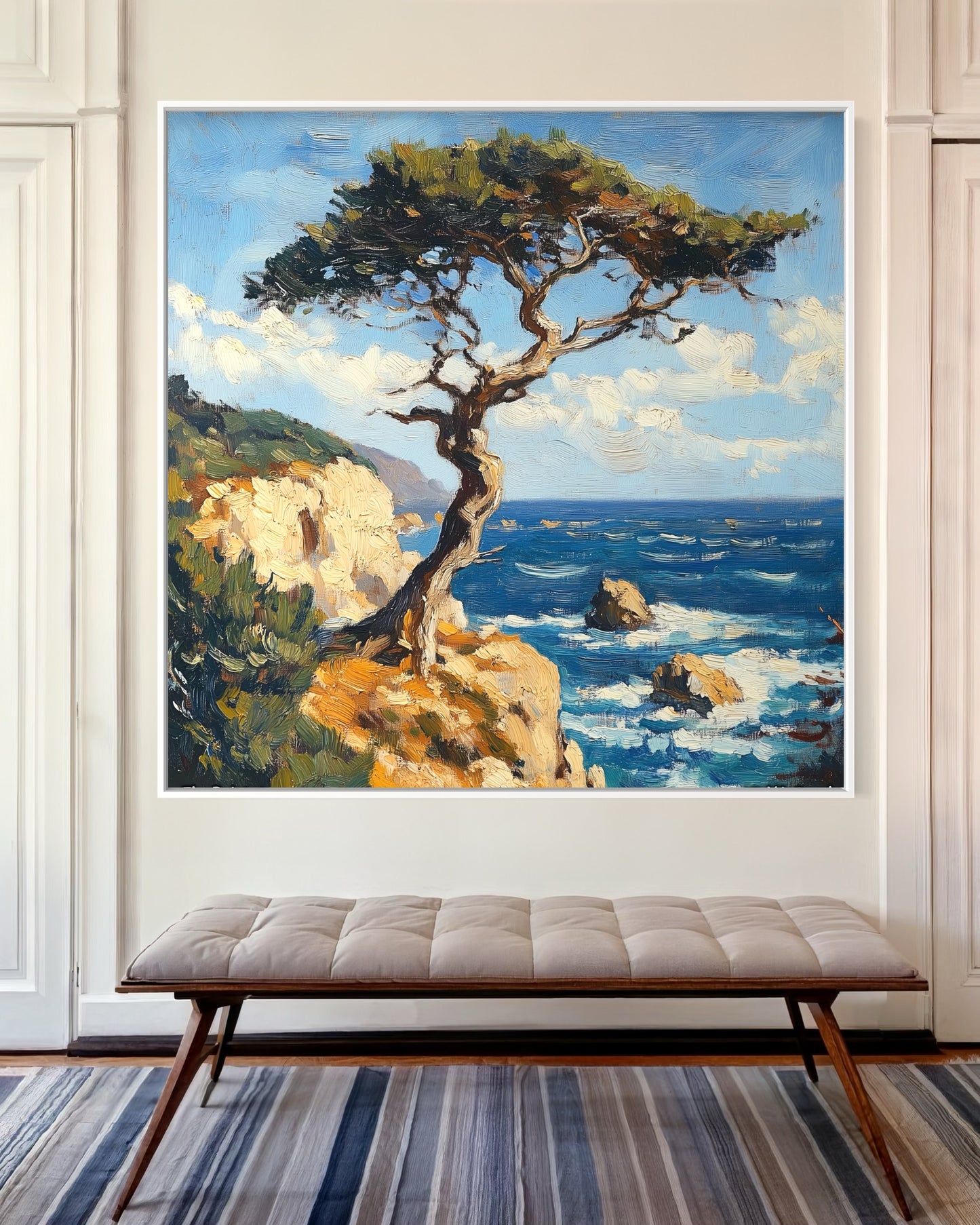 Seaside Pine Tree Coastal Oil Painting