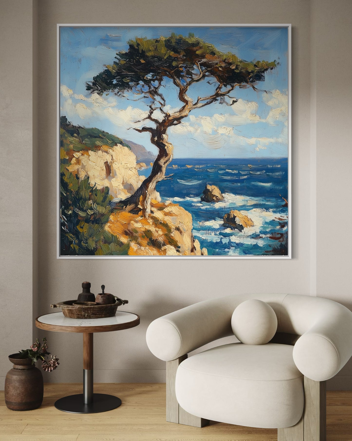 Seaside Pine Tree Coastal Oil Painting