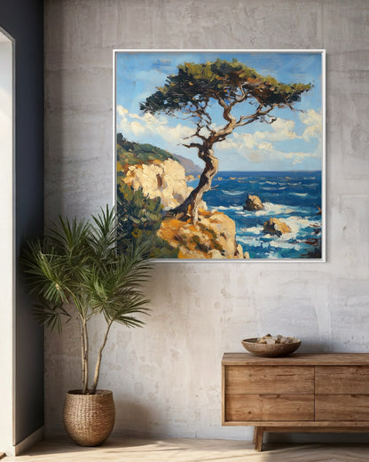 Seaside Pine Tree Coastal Oil Painting