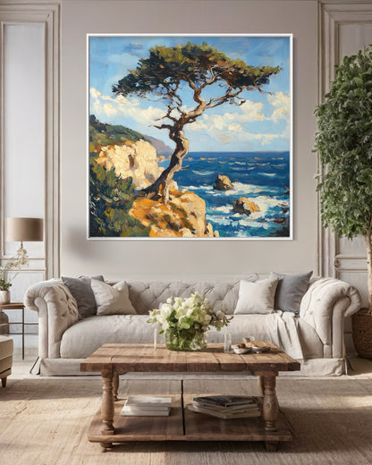 Seaside Pine Tree Coastal Oil Painting