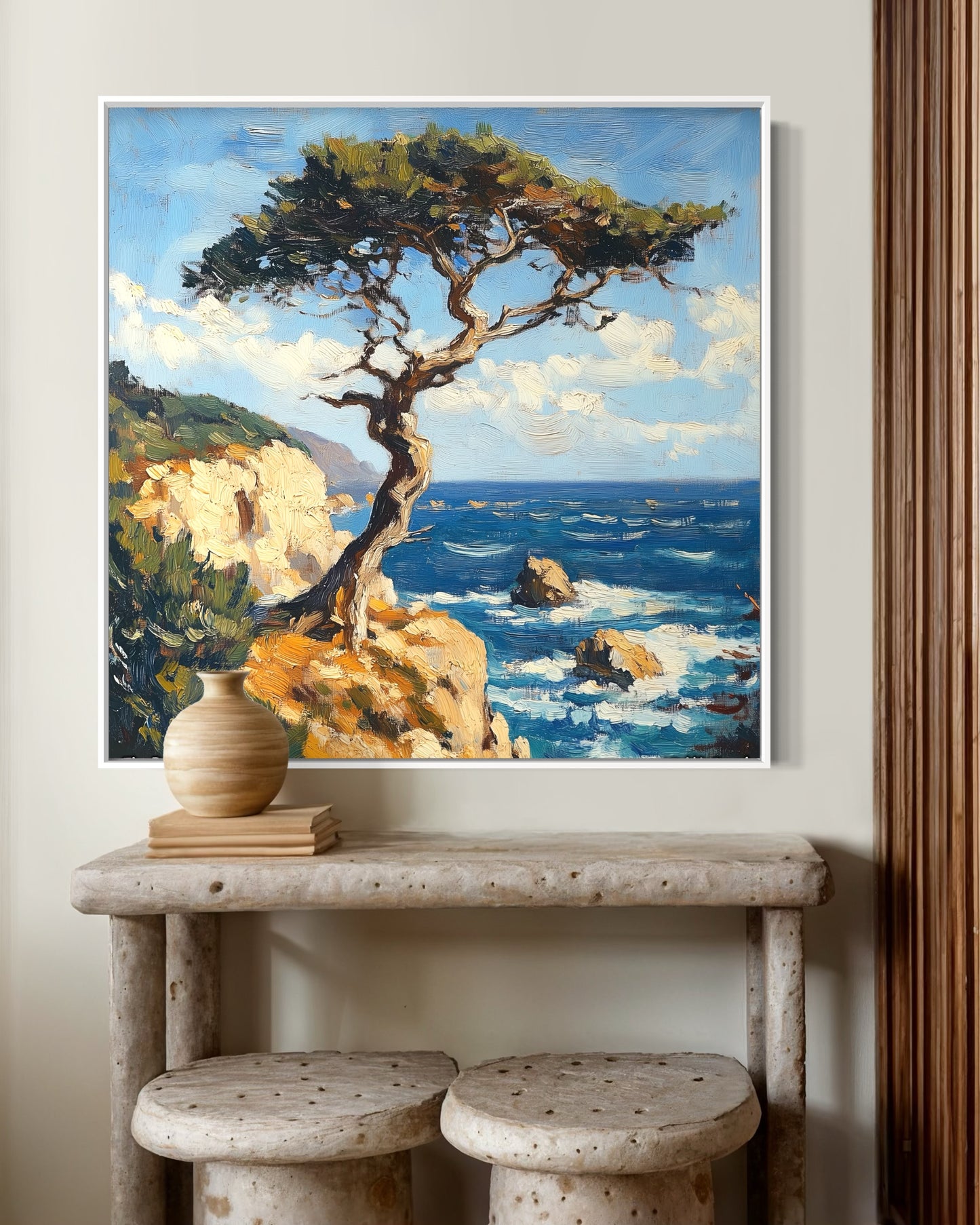 Seaside Pine Tree Coastal Oil Painting