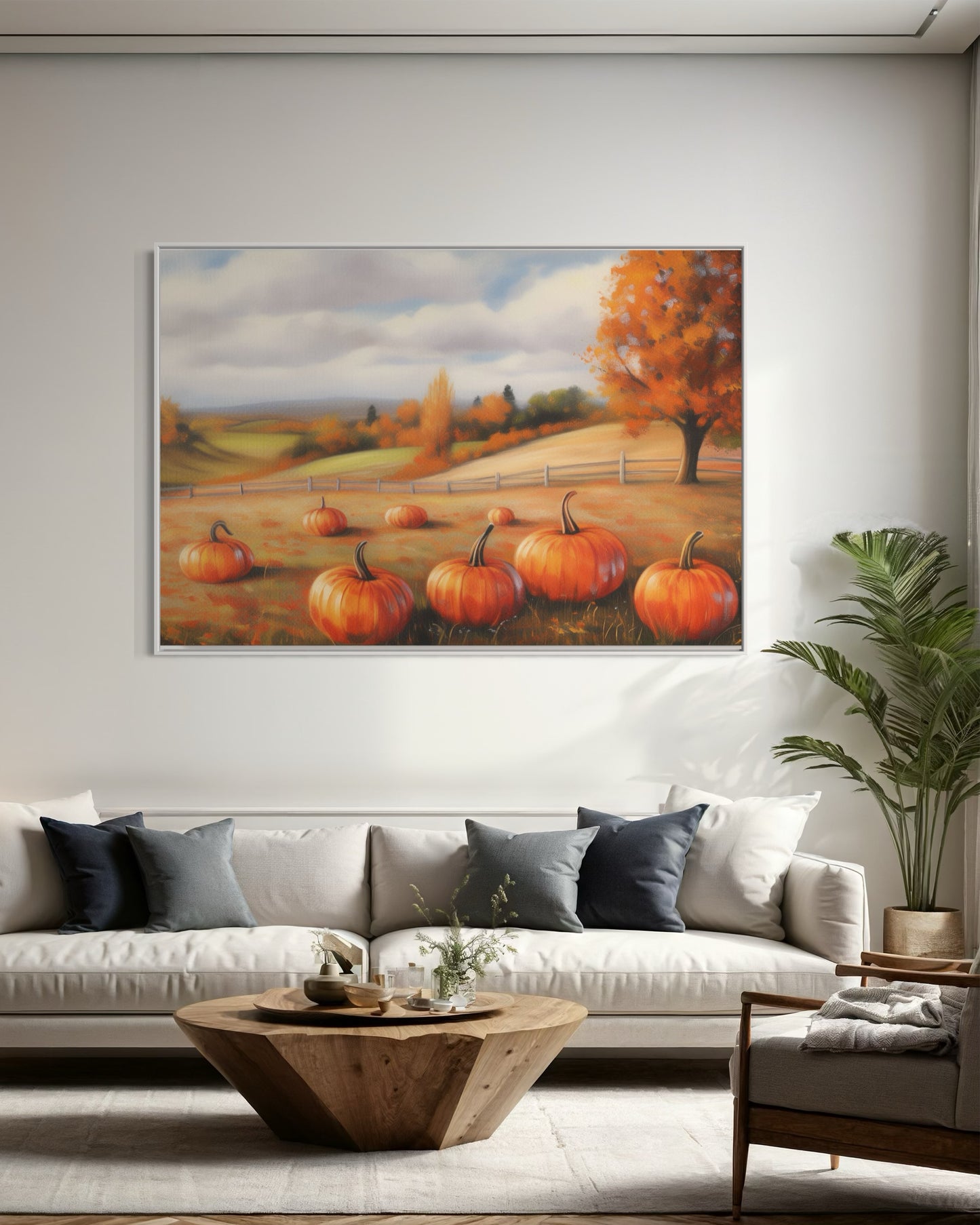 Golden Autumn Fields with Pumpkins Canvas Art