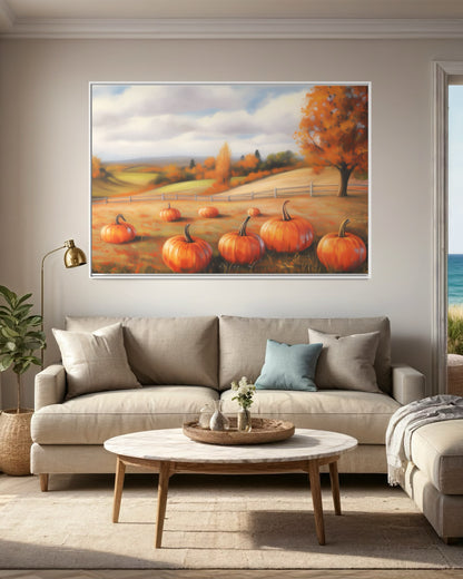 Golden Autumn Fields with Pumpkins Canvas Art