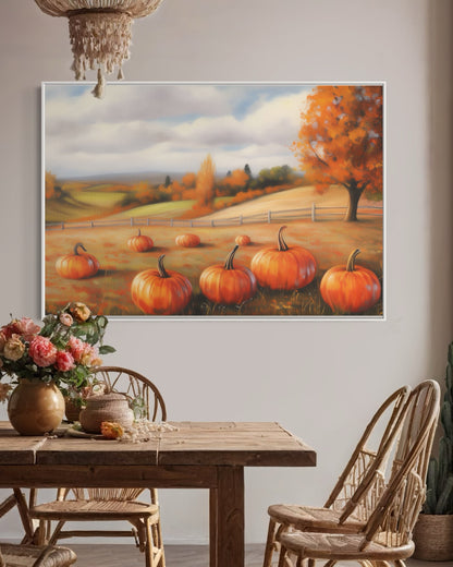 Golden Autumn Fields with Pumpkins Canvas Art