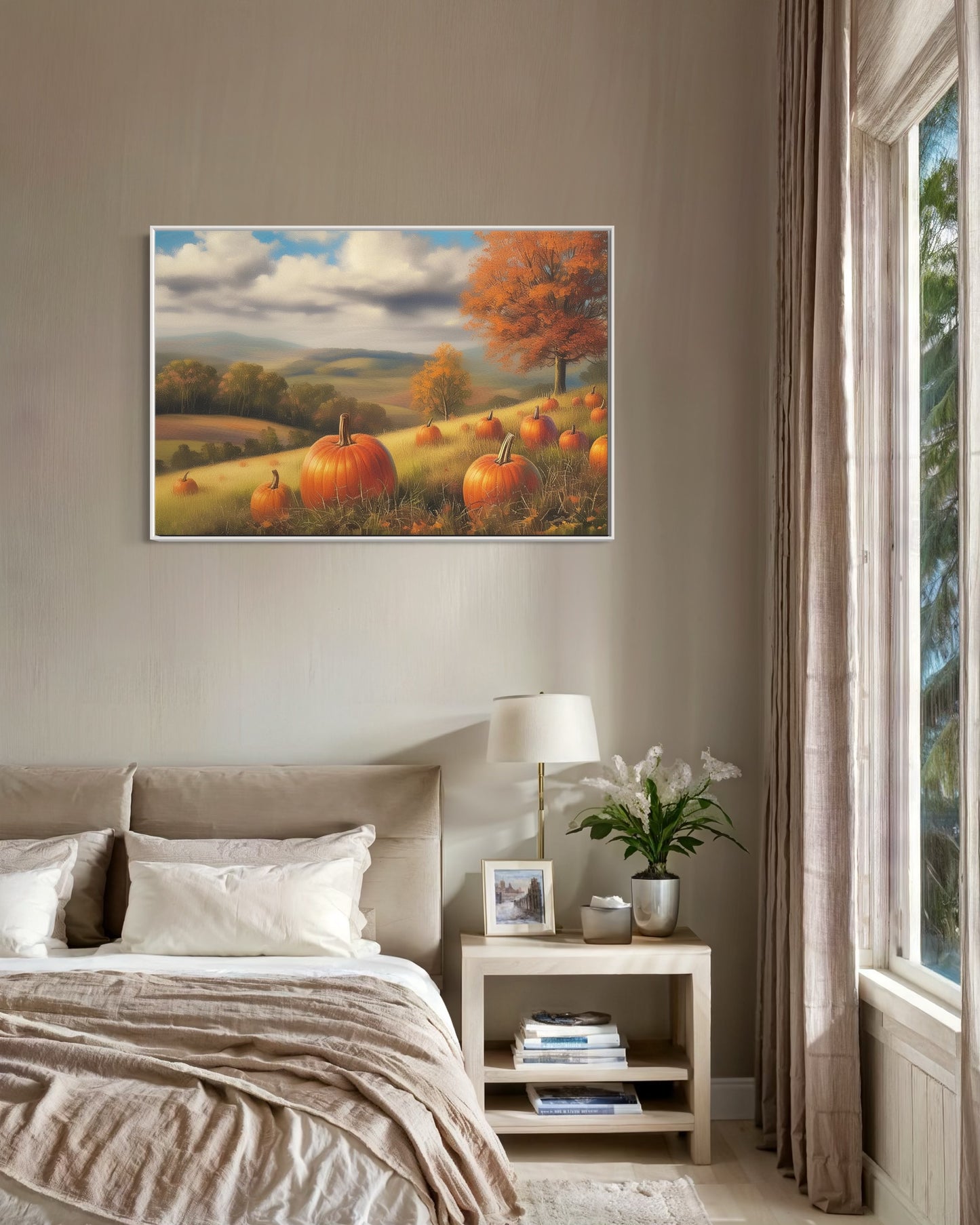 Pumpkin Field in Autumn Hand-Painted Landscape Art