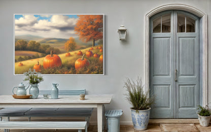 Pumpkin Field in Autumn Hand-Painted Landscape Art